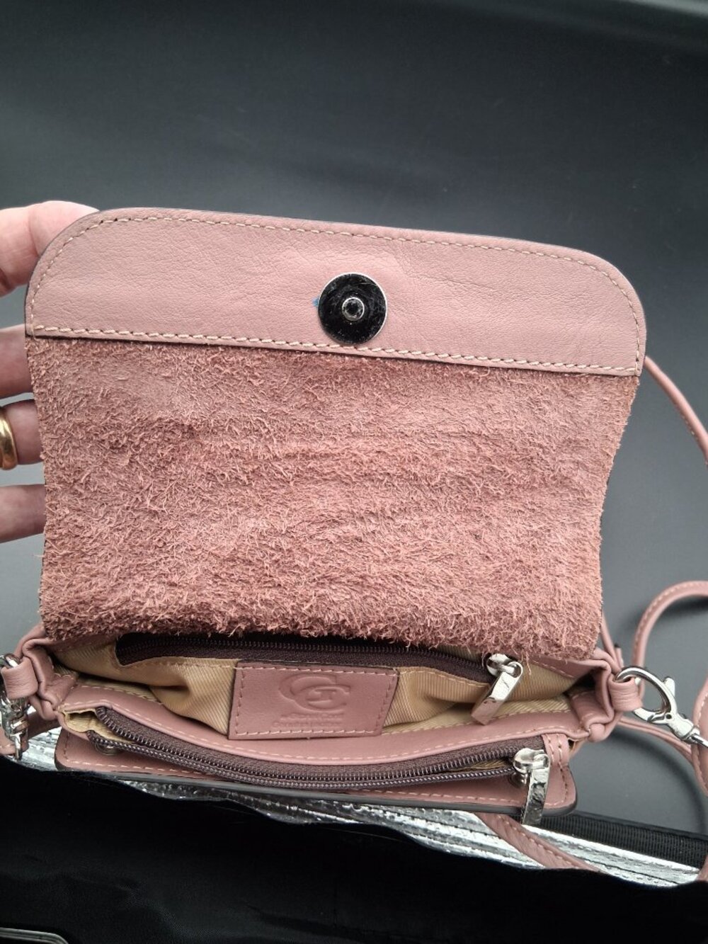 Gianni Conti Dusty Pink Leather Mini Crossbody Bag Detachable Leather Strap - Picture 6 of 8